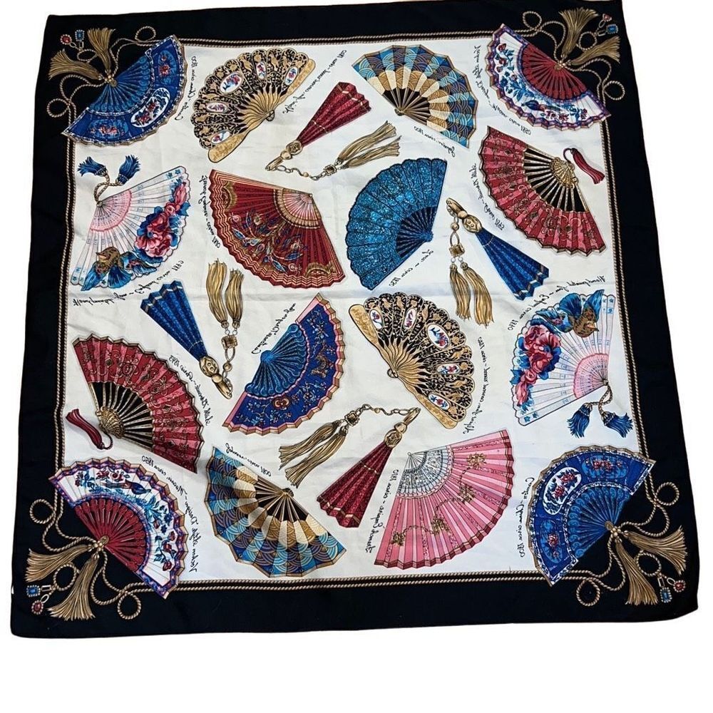 Vintage Ladies World Fans Scarf Created In Italy For Avon, 34 1/2 inches square